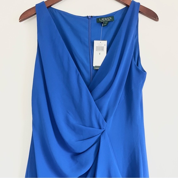 NWT Lauren Ralph Lauren Sapphire or Royal Blue Ruched Faux Wrap Dress Sz 6 - Picture 5 of 11